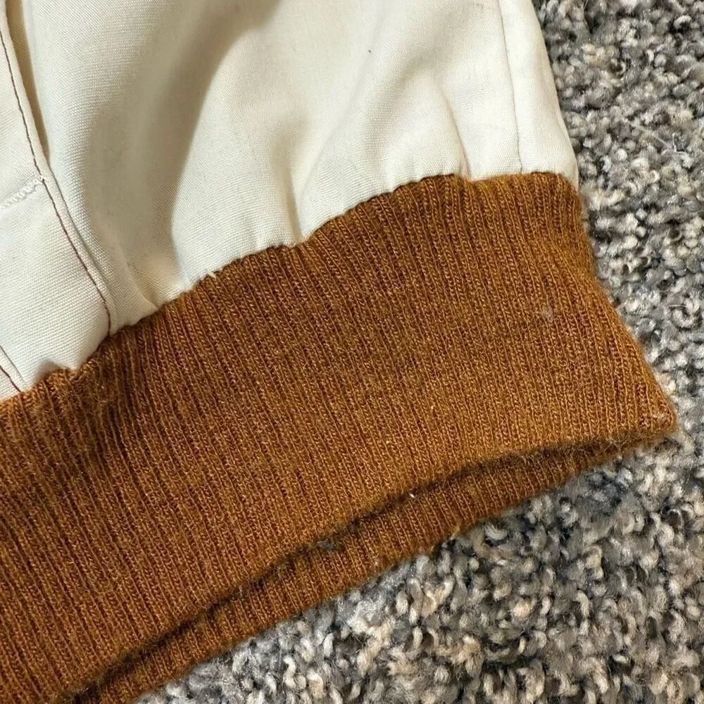 Vintage Cream Brown Canvas Aviator Leather Bomber Jacket Coat Medium